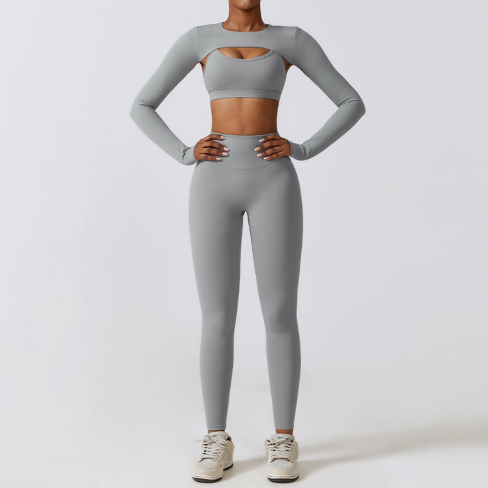 Color-Autumn Winter Skinny Yoga Clothes Nude Feel Quick Drying Sports Suit Thin Fitness Clothes Three Piece Set-Fancey Boutique