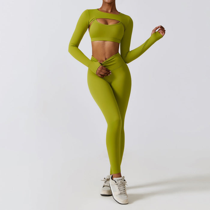 Color-Autumn Winter Skinny Yoga Clothes Nude Feel Quick Drying Sports Suit Thin Fitness Clothes Three Piece Set-Fancey Boutique