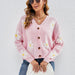 Color-Women Long Sleeved Floral Contrast Color Sweater Coat Jacquard Short Knitted Cardigan-Fancey Boutique