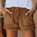 Color-Khaki-Summer New Elastic Waist Drawstring Casual High Waist Slimming Denim Shorts for Women-Fancey Boutique