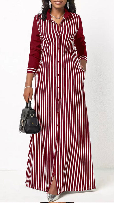 Color-Ladies Casual Shirt Women Outer Wear Striped Long Sleeve Shirt Dress Women Clothing-Fancey Boutique