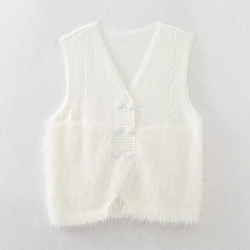 Color-Celebrity Knitted Vest Women Autumn Elegance Sleeveless V neck Stitching Cardigan Vest Coat Women-Fancey Boutique