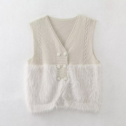 Color-Celebrity Knitted Vest Women Autumn Elegance Sleeveless V neck Stitching Cardigan Vest Coat Women-Fancey Boutique