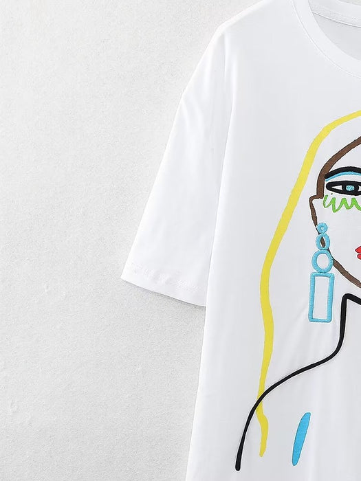 Color-Summer Women Clothing Girl Embroidery Pattern T shirt-Fancey Boutique