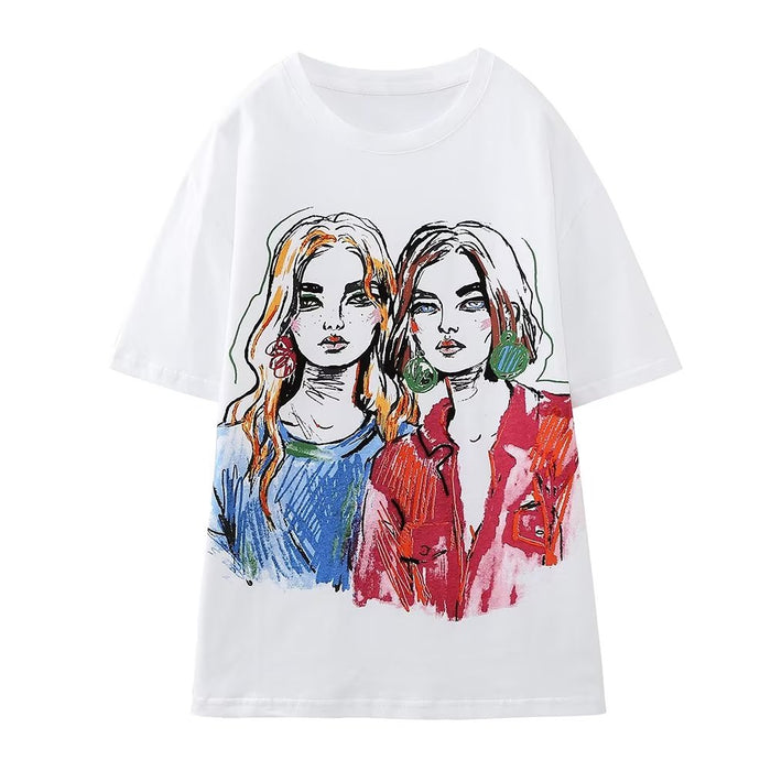 Color-Women Clothing Girl Printed round Neck Short Sleeve T shirt Top-Fancey Boutique