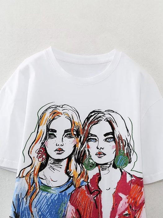 Color-Women Clothing Girl Printed round Neck Short Sleeve T shirt Top-Fancey Boutique