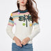 Color-White-Women Spring and Autumn Bee Embroidered Heavy Industry Handmade Flower Crewneck Pullover Sweater Jacquard Knitted Top-Fancey Boutique
