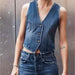 Color-Autumn Winter Denim Vest V neck Single Breasted Short Denim Waistcoat Vest button-Fancey Boutique