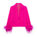 Color-Autumn Women Feather Decoration Straight Blazer-Fancey Boutique