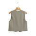 Color-Solid Color Short Slim Fit Vest Beaded Decorative Vest Early Autumn Sleeveless Lace Up Design Cardigan Women-Fancey Boutique