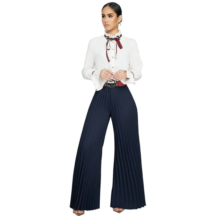 Color-Women Clothing Fashion Street Hipster Pleated Pants Wide Leg Pants-Fancey Boutique