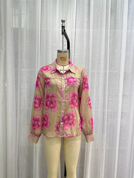 Color-Multi-Summer Women French Retro Lapels Long Sleeve Floral Print Shirt-Fancey Boutique