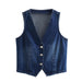 Color-Autumn Winter Denim Vest V neck Single Breasted Short Denim Waistcoat Vest button-Fancey Boutique