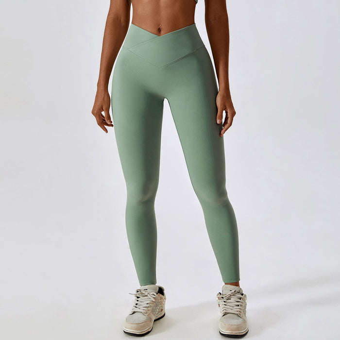 Color-Cross High Waist Tight Yoga Pants Thread Hip Lifting Sports Pants Outer Wear Running Quick Drying Fitness Pants-Fancey Boutique