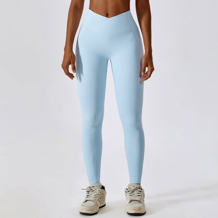 Color-Cross High Waist Tight Yoga Pants Thread Hip Lifting Sports Pants Outer Wear Running Quick Drying Fitness Pants-Fancey Boutique