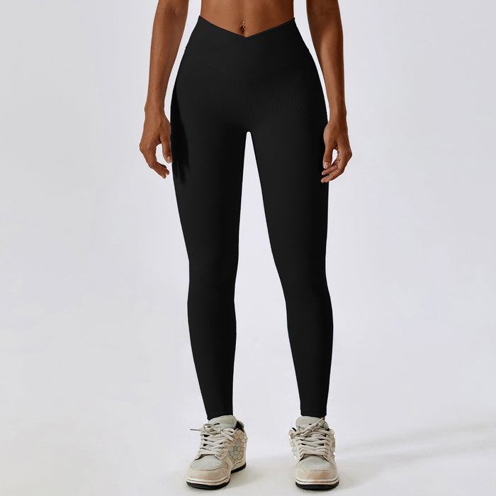 Color-Cross High Waist Tight Yoga Pants Thread Hip Lifting Sports Pants Outer Wear Running Quick Drying Fitness Pants-Fancey Boutique