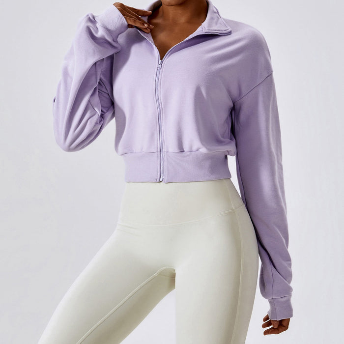 Color-Loose Zip Long Sleeve Sweatshirt Outdoor Keep Warm Fitness All Match Casual Sweatshirt-Fancey Boutique