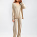 Color-Solid Color V neck Ice Silk Suit Spring Autumn Loose High Waist Casual Two Piece Sweater-Fancey Boutique