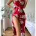 Color-Sexy Print Suspender Summer Thin Breathable Imitated Silk Pajamas Women Backless Slit Slip Nightdress-Fancey Boutique