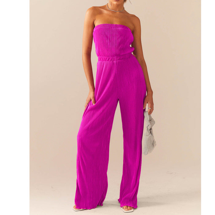 Color-Women Sexy Comfortable Pleated Cloth Chest Wrapped Wide Leg Jumpsuit-Fancey Boutique