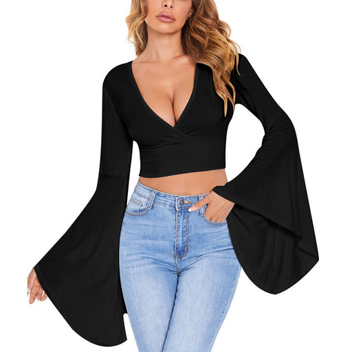 Color-Black-Women Clothes Long Sleeved T shirt Ladies Solid Color Sexy Long Sleeved Top-Fancey Boutique