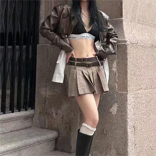 Color-Faux Two Pieces Motorcycle Jacket Women Autumn Retro Street Sexy Niche Detachable Short Jacket-Fancey Boutique