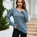 Color-Arrival Women Long Sleeved T shirt Brushed Sunken Stripe V neck Solid Color Top-Fancey Boutique