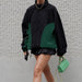 Color-Black-Fall Stitching Contrast Color Half Turtleneck Long Sleeve Zipper Loose Basic Windbreaker Jacket Women-Fancey Boutique