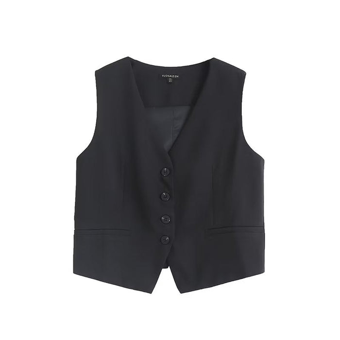 Color-Black-Fall Women Clothing Office Office Lady Black Short Vest-Fancey Boutique