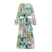 Color-Supply Spring Patchwork Printing Collared Long Sleeve Dress-Fancey Boutique