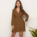 Color-Brown-Popular Sexy Polka Dot Ruffled Irregular Asymmetric Autumn Clothing Dress-Fancey Boutique