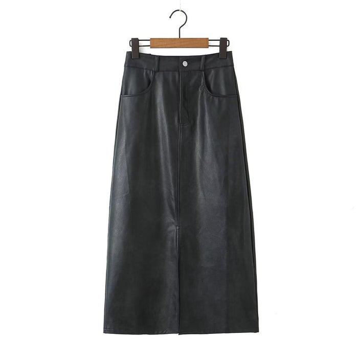 Color-Women Sexy Casual Versatile Split Leather Half Skirt-Fancey Boutique