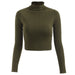 Color-Army Green-Autumn Winter Half-High Collar Solid Color Long-Sleeved Knitted T- Slim-Fit Women Cropped Top Sweater-Fancey Boutique