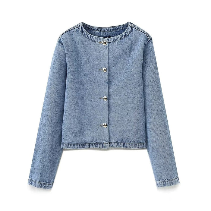 Color-Women Clothing French Decorated Row Button Denim Jacket Coat-Fancey Boutique