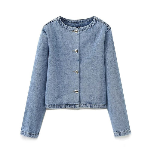 Color-Blue-Women Clothing French Decorated Row Button Denim Jacket Coat-Fancey Boutique