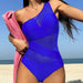 Color-Bikinx Solid Color Mesh Patchwork Asymmetric One Shoulder Monokini Swimsuit-Fancey Boutique