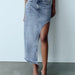 Color-Summer Women Clothing Personality Asymmetric Slit Design Denim Long Skirts-Fancey Boutique