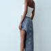 Color-Summer Women Clothing Personality Asymmetric Slit Design Denim Long Skirts-Fancey Boutique