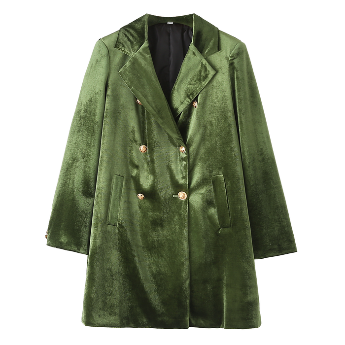 Color-Green-European Women Autumn Double Breasted Velvet Blazer-Fancey Boutique