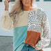 Color-Contrast Color Top Women Spring Autumn Leopard Print round Neck Long Sleeve Sweater Women-Fancey Boutique