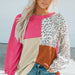 Color-Contrast Color Top Women Spring Autumn Leopard Print round Neck Long Sleeve Sweater Women-Fancey Boutique