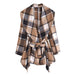 Color-Autumn Winter Long Sleeve V neck Buttons Plaid Printed Coat for Women-Fancey Boutique