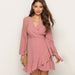 Color-Pink-Popular Sexy Polka Dot Ruffled Irregular Asymmetric Autumn Clothing Dress-Fancey Boutique