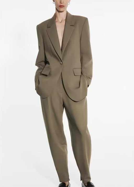 Color-Women Loose Fitting Straight Suit Jacket Lantern Pants-Fancey Boutique