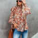 Color-Women New Pleated Turtleneck Small Floral Print Split Top Loose Turtleneck Shirt-Fancey Boutique