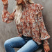 Color-Women New Pleated Turtleneck Small Floral Print Split Top Loose Turtleneck Shirt-Fancey Boutique