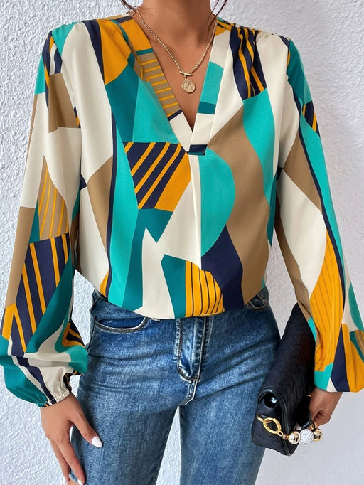 Color-Women New Spring and Autumn Elegant Geometric Print Long Sleeve Shirt-Fancey Boutique