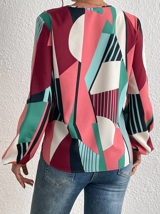 Color-Women New Spring and Autumn Elegant Geometric Print Long Sleeve Shirt-Fancey Boutique