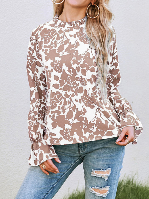Color-Khaki-Women New Spring and Autumn Elegant Casual Shirt Printed Long Sleeve Shirt-Fancey Boutique