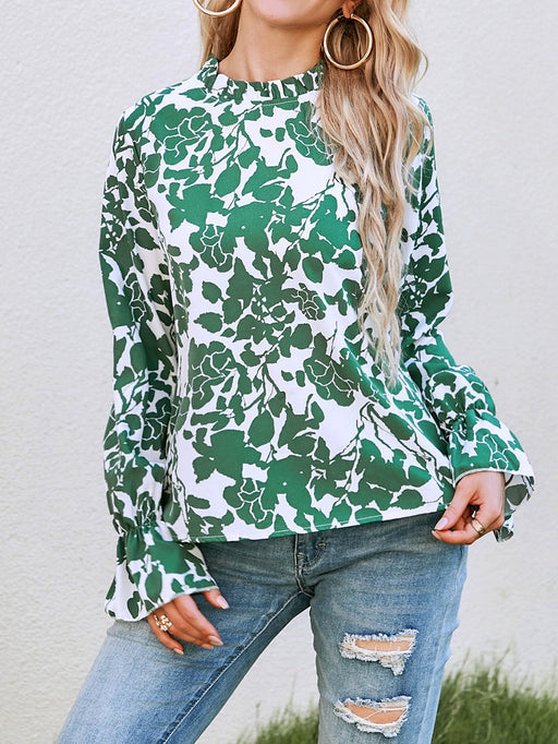 Color-Green-Women New Spring and Autumn Elegant Casual Shirt Printed Long Sleeve Shirt-Fancey Boutique